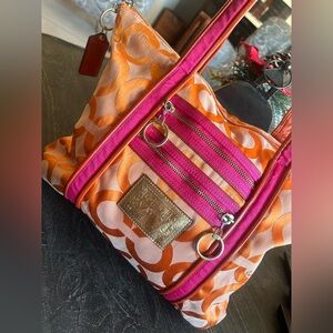 SOLD COACH Y2K POPPY Large signature OP ART Orange/Pink Tote Style L0985-13826